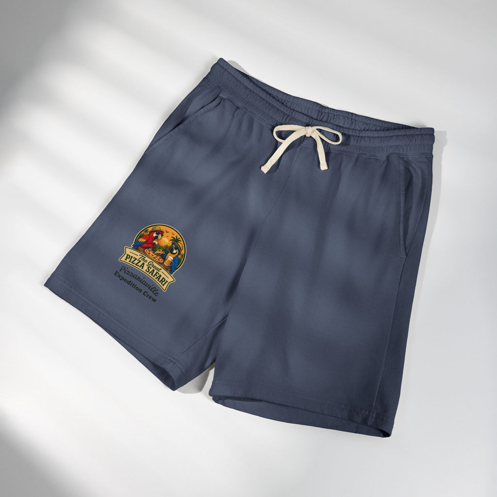 Unisex  Lightweight Garment-Dyed Fleece Sweat Shorts with Retro Pizza Safari Logo