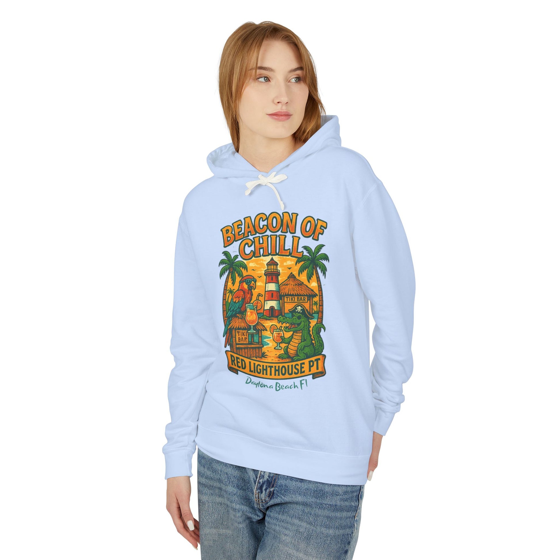 Red Lighthouse Pt  Lightweight Comfort Colors Hoodie - Jimmy Buffet Style