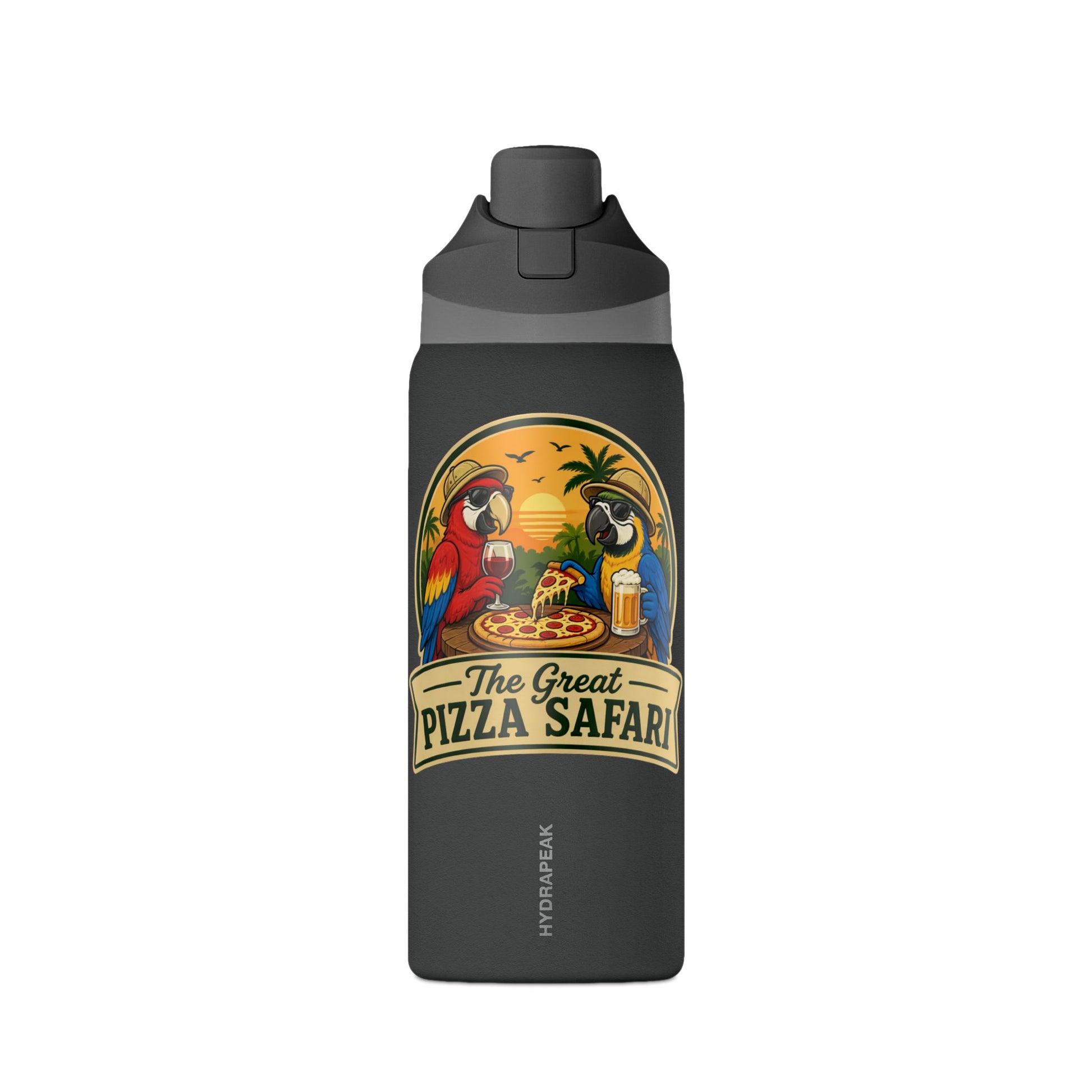 Insulated Water Bottle — "The Great Pizza Safari" Parrot Design, 32 oz